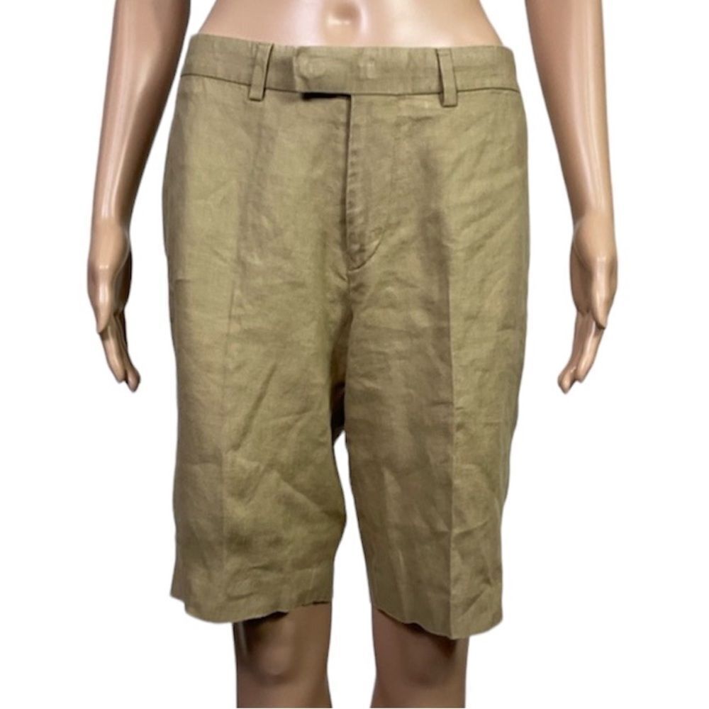 Murano Baird McNutt 100% Linen Tan Khaki Men's Flat Front Bermuda Shorts 30